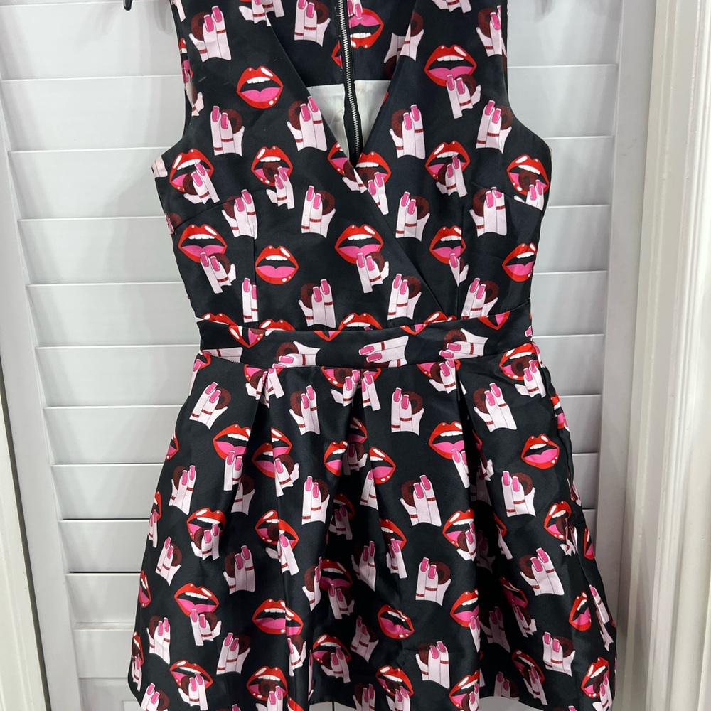 Girls Black Lip & Lipstick Print Party Dress